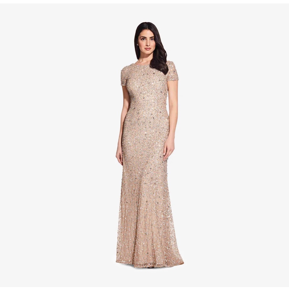 Adrianna Papell scoop back sequin gown in Champaign size 2